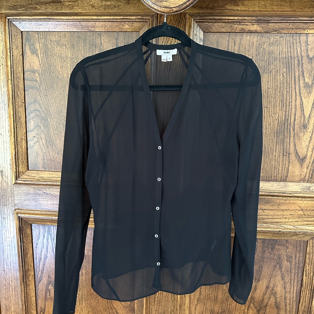 HELMUT LANG Sheer Black Button-Up Blouse Women’s Size S